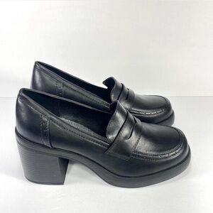Jellypop Black Leather Penny Loafers with Block Heel size 10 new in box